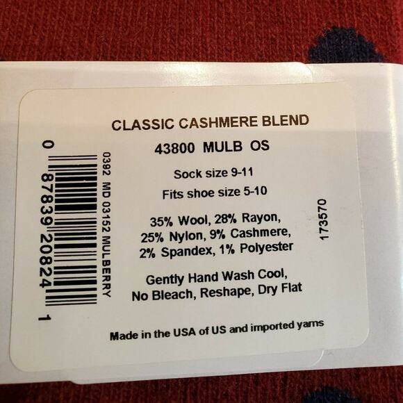 New Garnet Hill Dot Socks 9-11 Warm Crew Cashmere Blend Red Navy Holiday Gifts - Picture 5 of 5